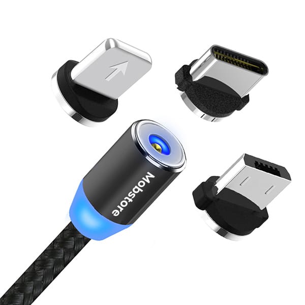 Mobstore Magnetische Oplaadkabel - Zwart - Magnetische USB-C, Micro-USB en Lightning opzetstukken
